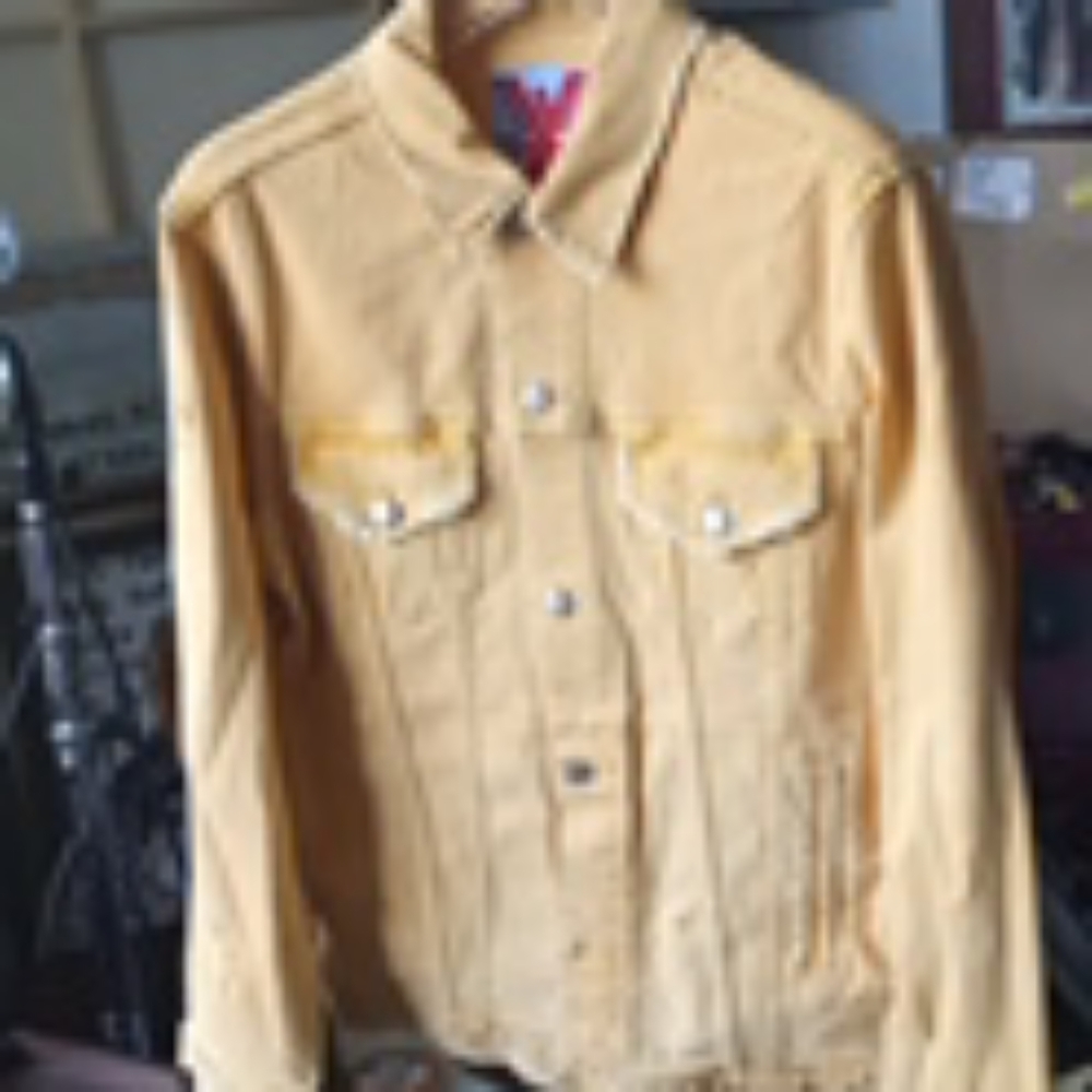 Post LA Adaptation yellow distressed denim jacket